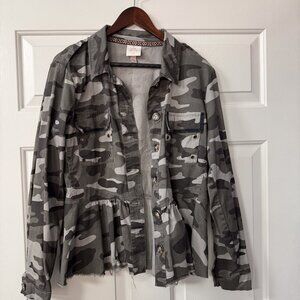 Knox Rose Grey Camo Peplum Utility Jacket